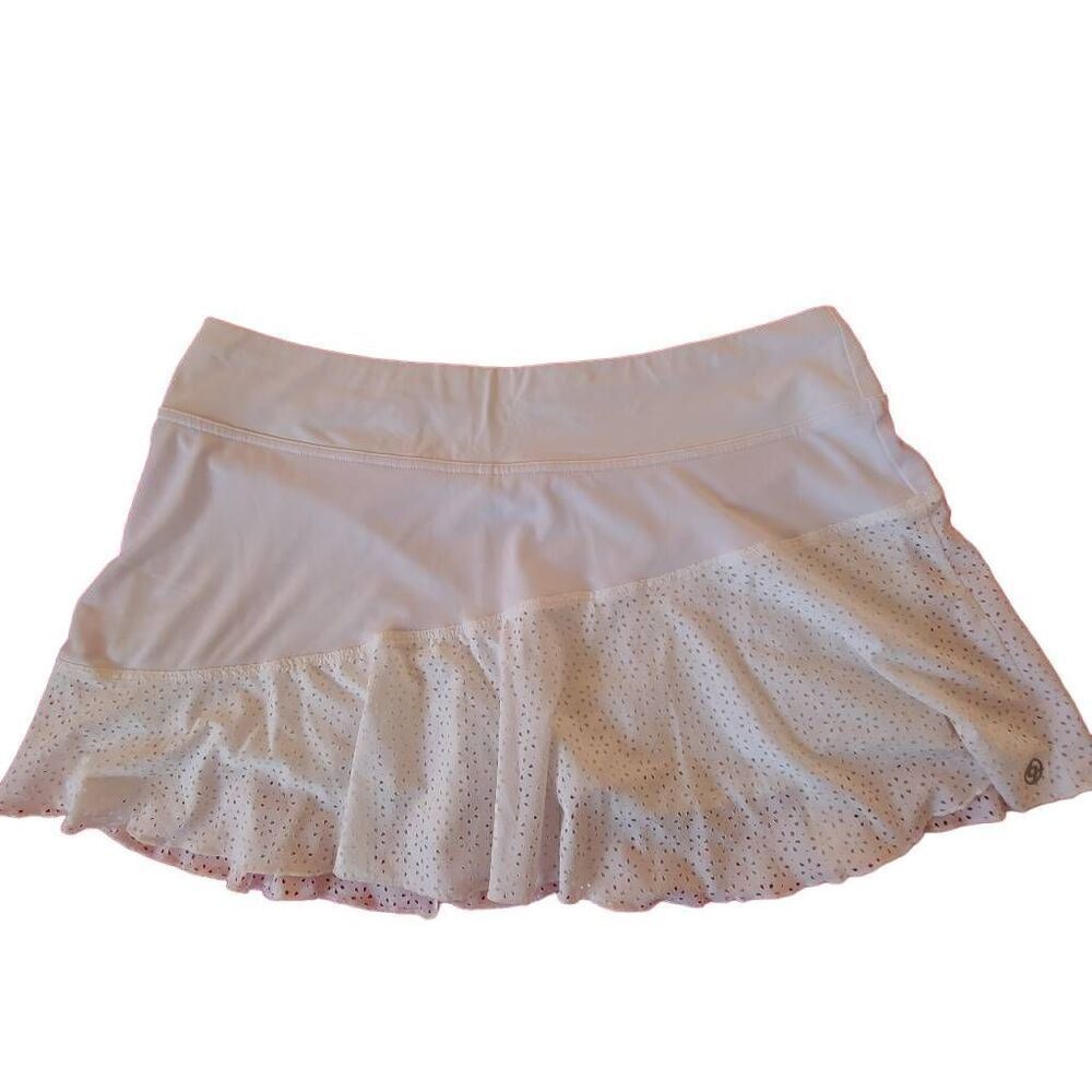 Lija Womens White Laser Cut Design Tennis Pickleball Athletic Skort Large